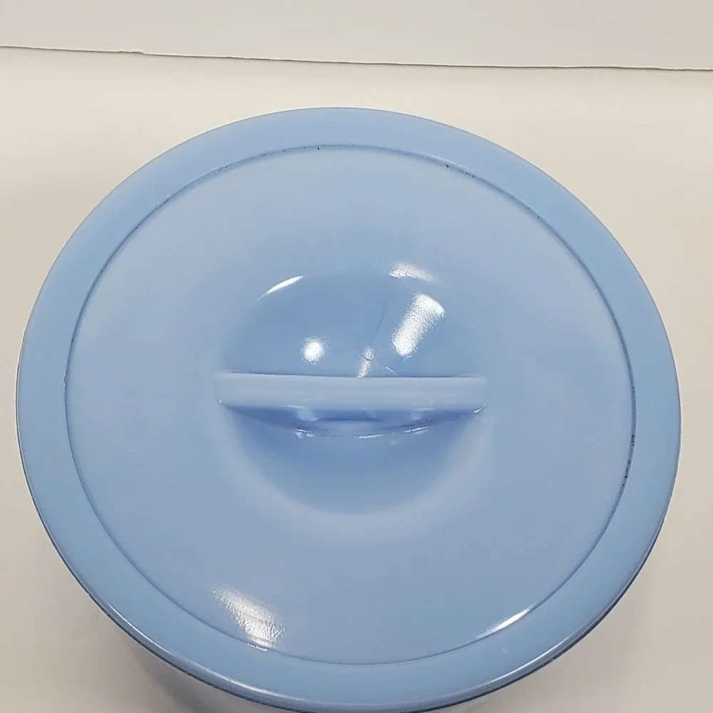 Vintage Refrigerator Dish or Grease Canister Jeannette Delphite Blue Glass CHIP
